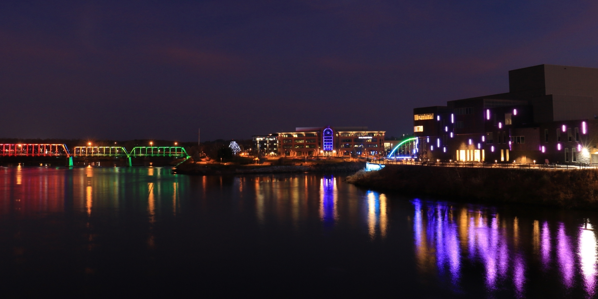 river and bridge at night